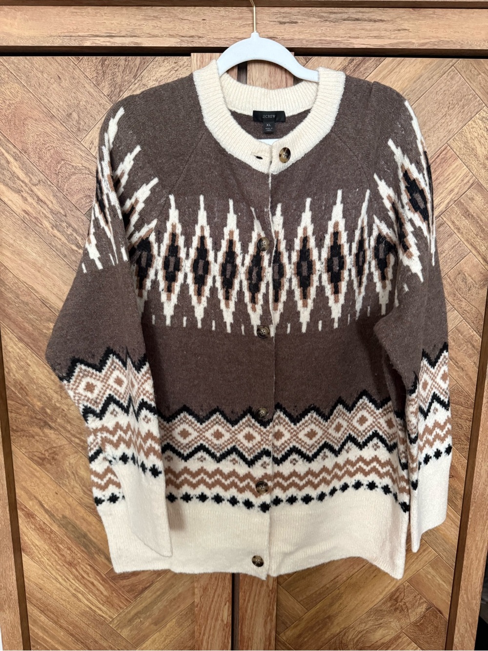 J. Crew Brown & Cream Fair Isle Button Cardigan